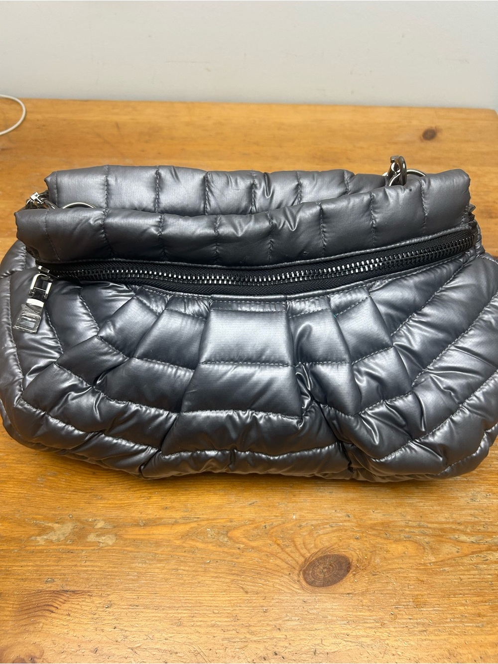 THINK ROYLN Quilted Puffer Messenger Bag - Metallic Silver